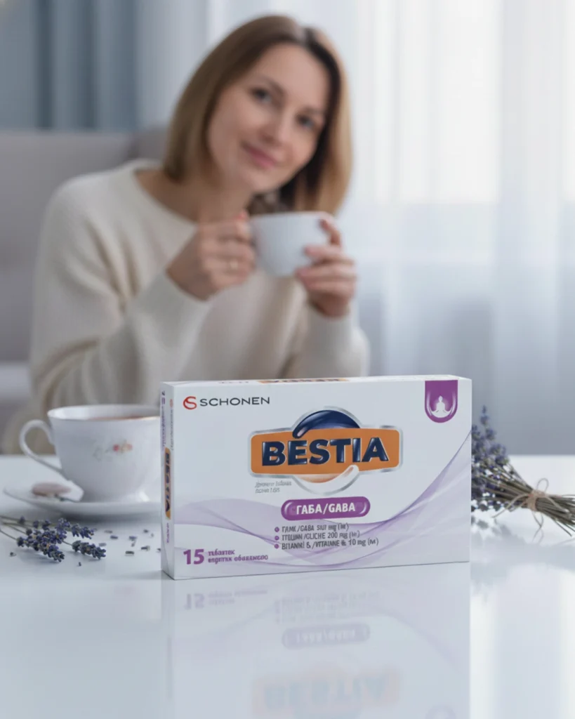 Упаковка Bestia, на фоні жінка