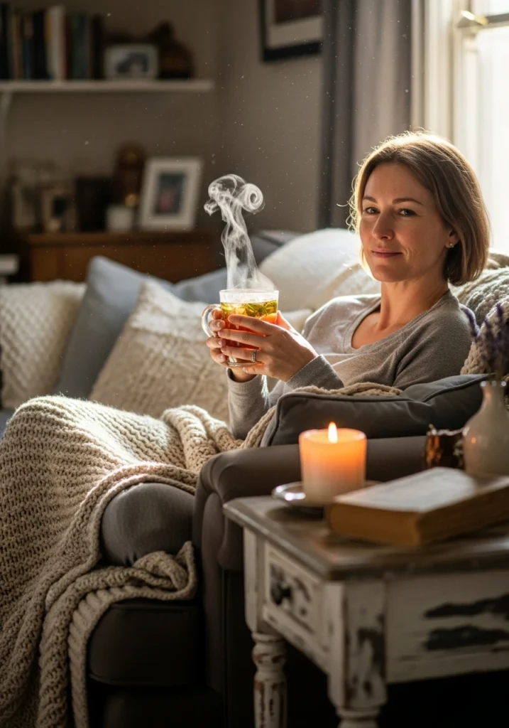 Woman with a cup of soothing tea