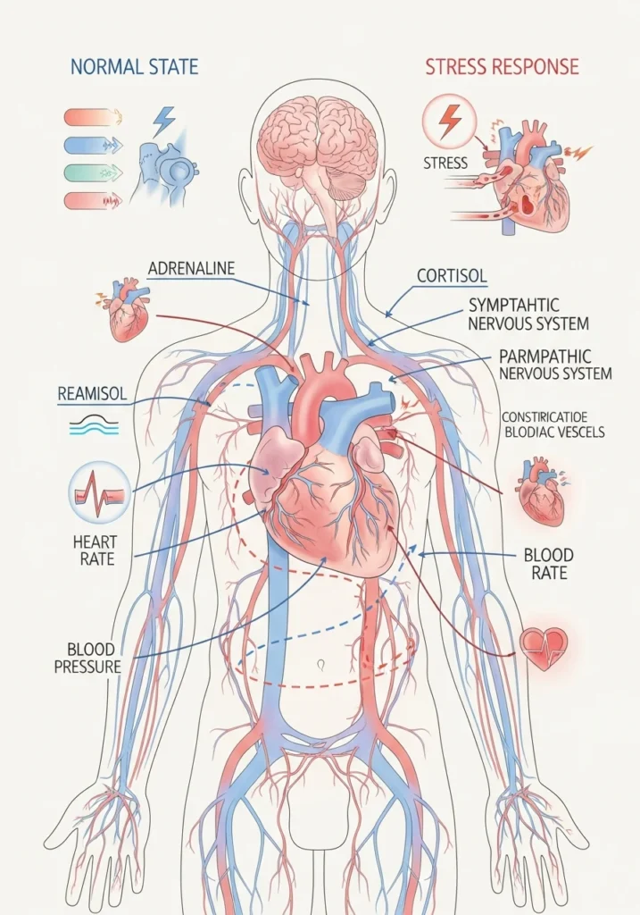 The circulatory system during stress and in a normal state