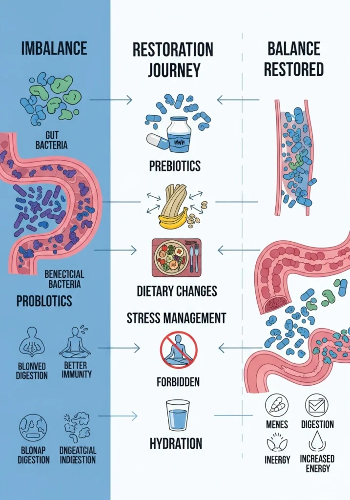 Schematic comparison of a balanced and unbalanced gut