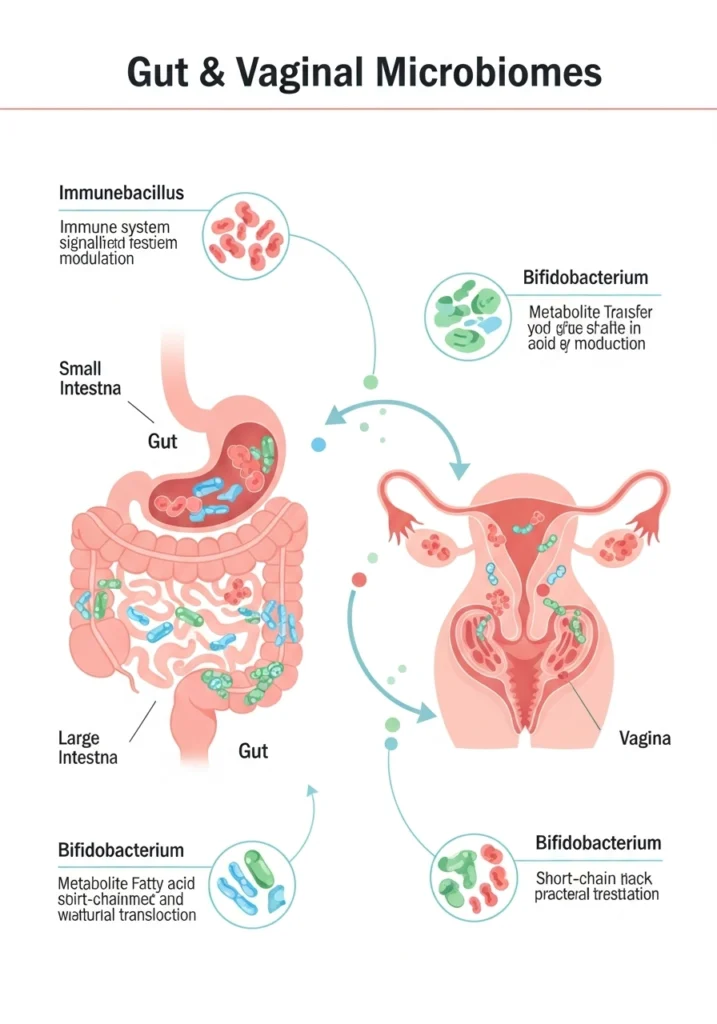 Infographic showing how probiotics affect female microbiome