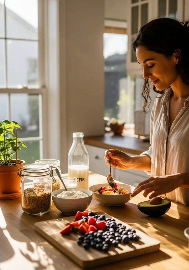 Woman preparing probiotic-rich food