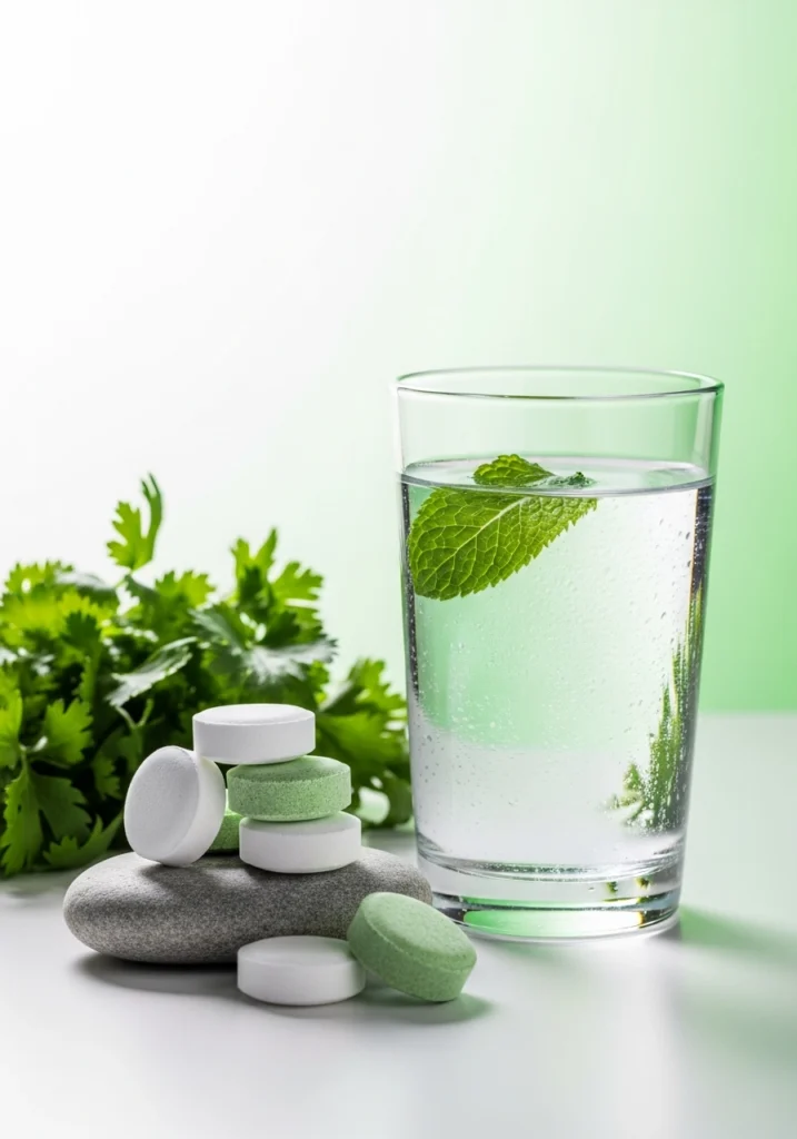 Enterosorbent and a glass of water
