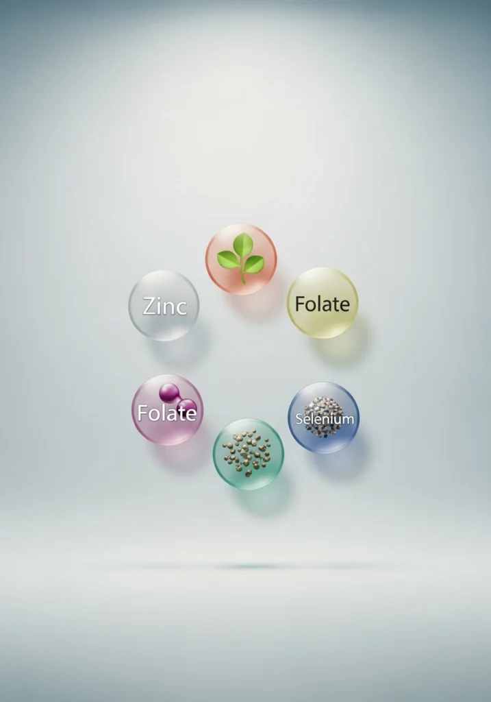 Infographic with vitamins and trace elements: zinc, folate, selenium